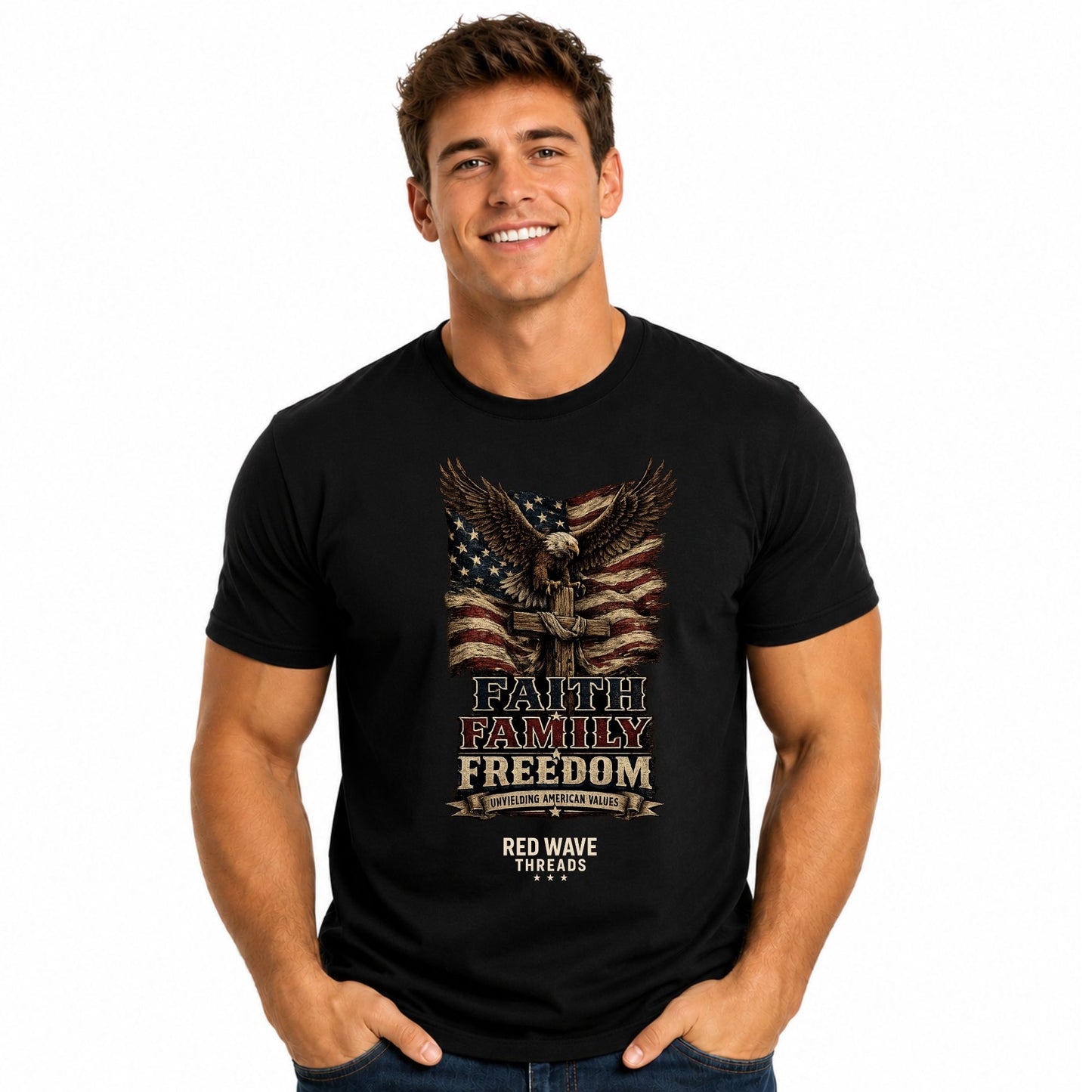 Faith Family Freedom Tshirt (Eagle/Cross)