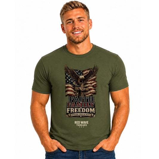 Faith Family Freedom Tshirt (Eagle/Cross)