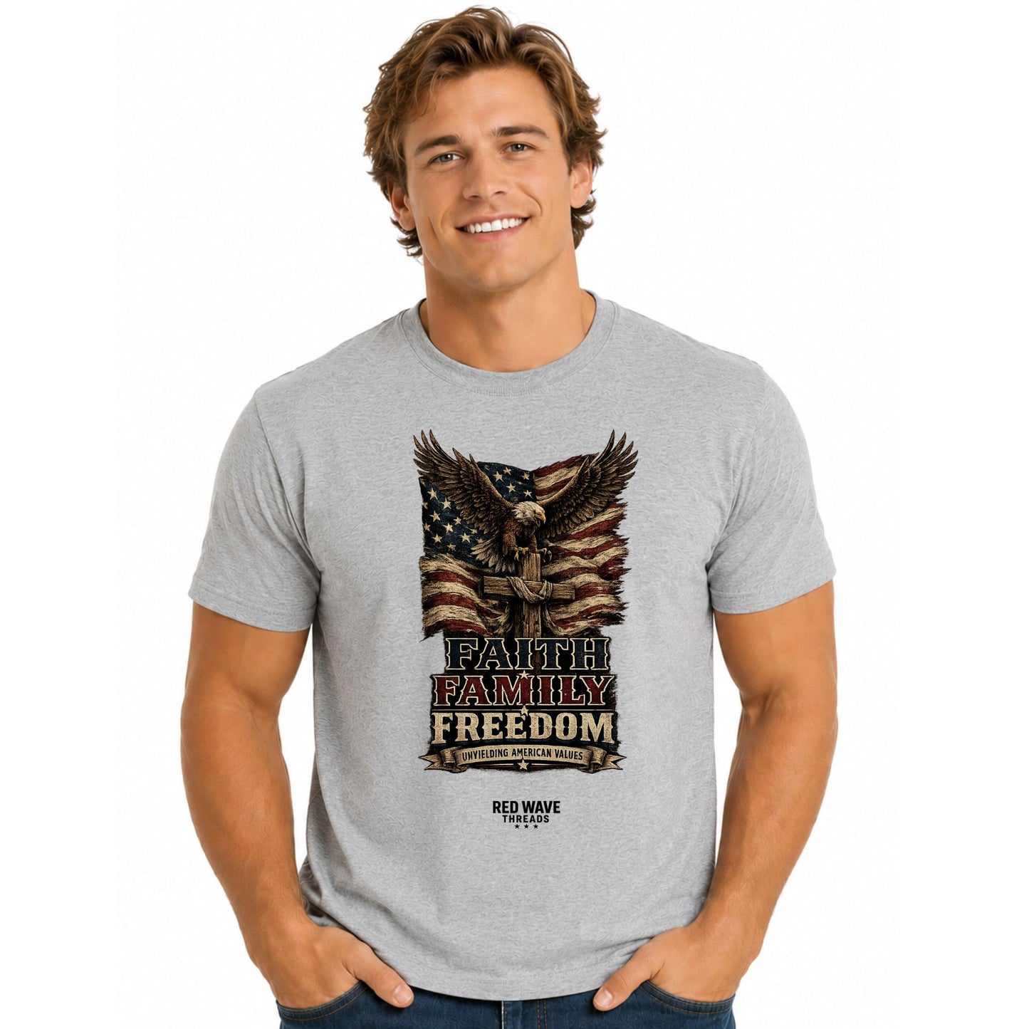 Faith Family Freedom Tshirt (Eagle/Cross)
