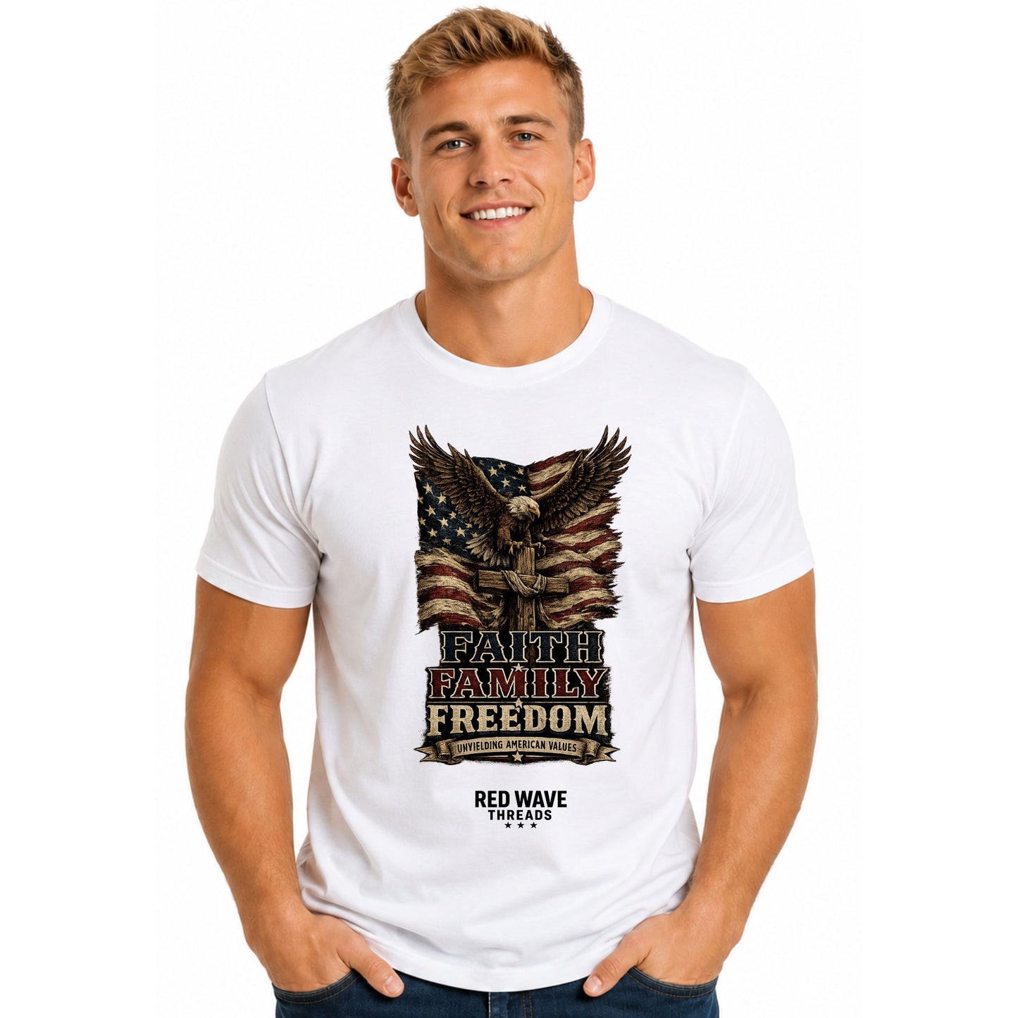Faith Family Freedom Tshirt (Eagle/Cross)